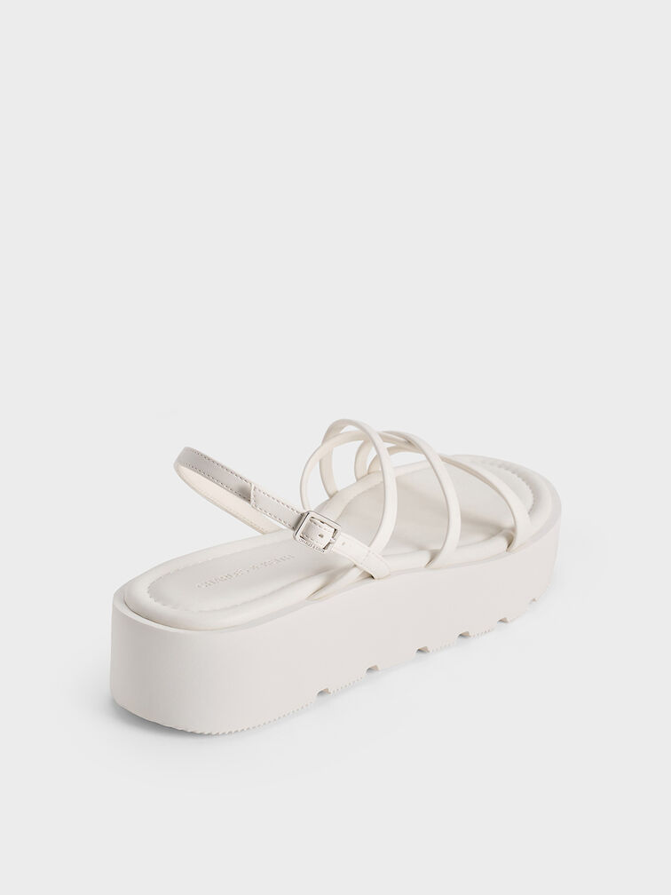 Strappy Ridged-Sole Flatform Sandals, White, hi-res