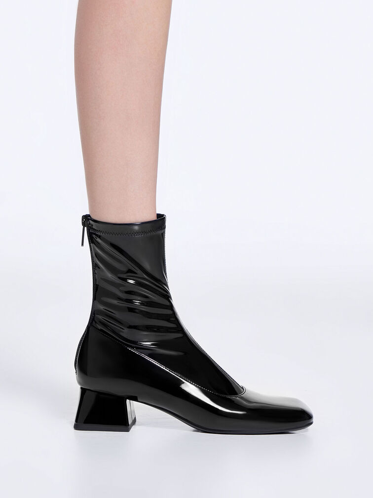 black patent ankle boots block heel