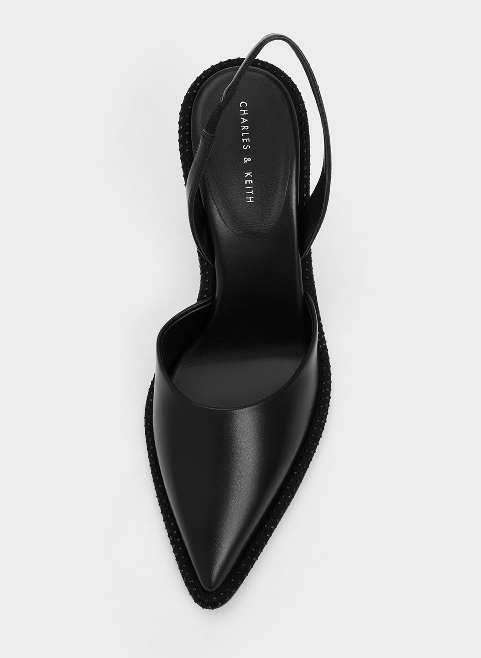 Crystal-Embellished Pointed-Toe Slingback Pumps, Black, hi-res
