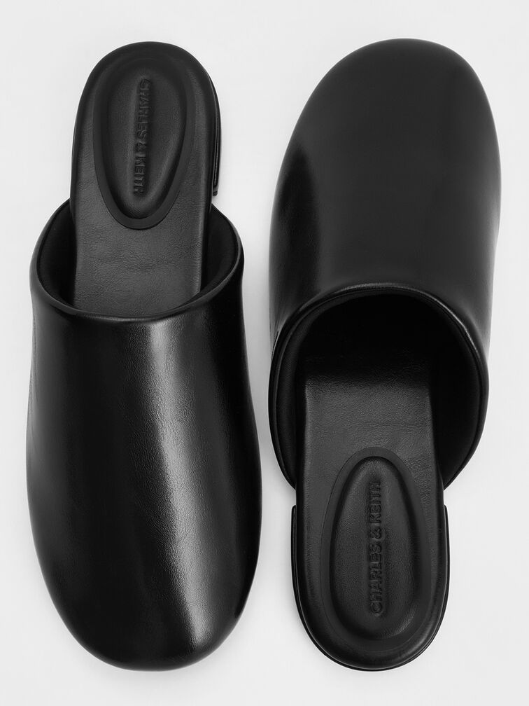 Padded Covered Flat Mules, Black, hi-res