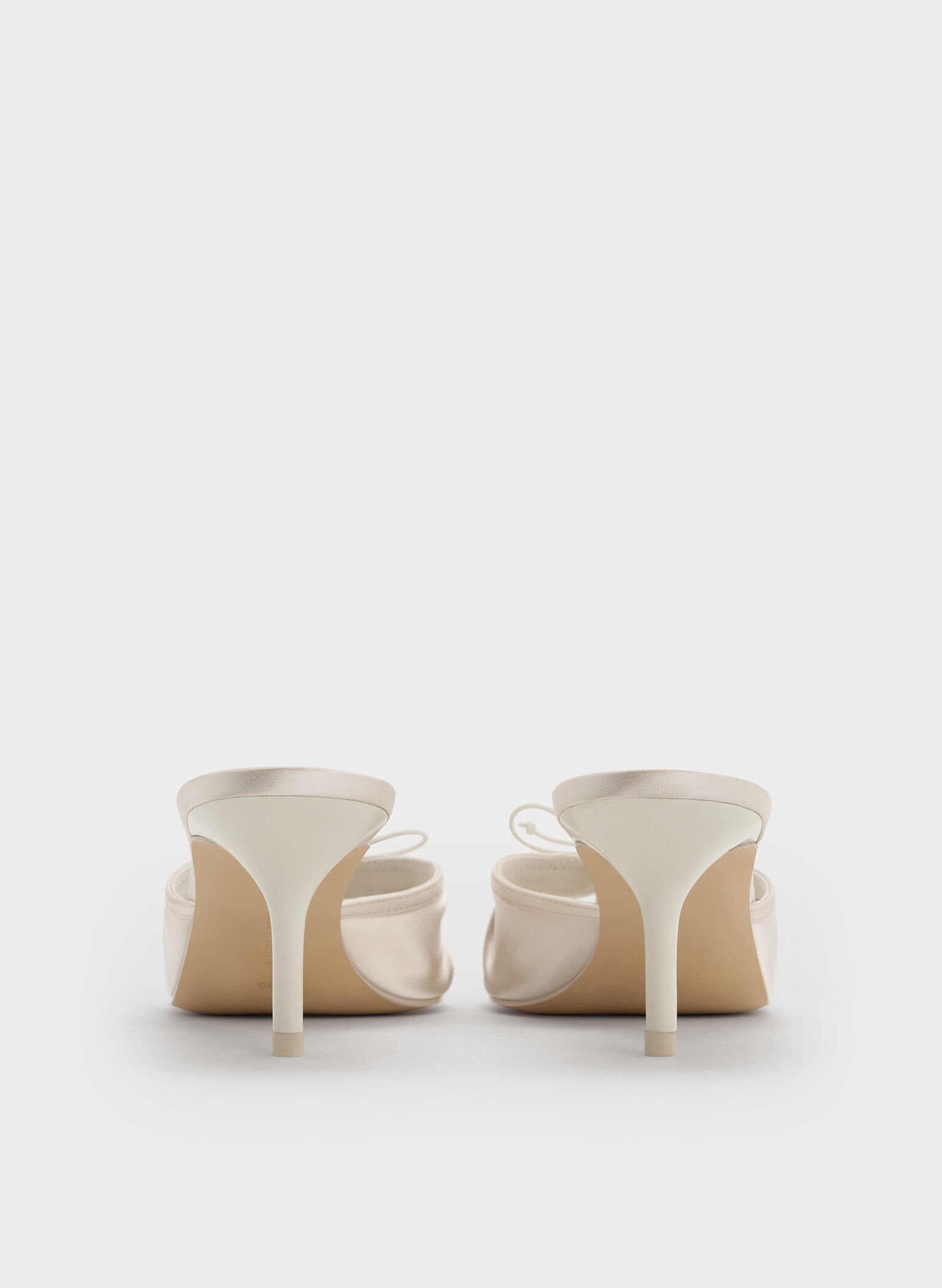 Satin Ruched Bow Heeled Mules, Chalk, hi-res