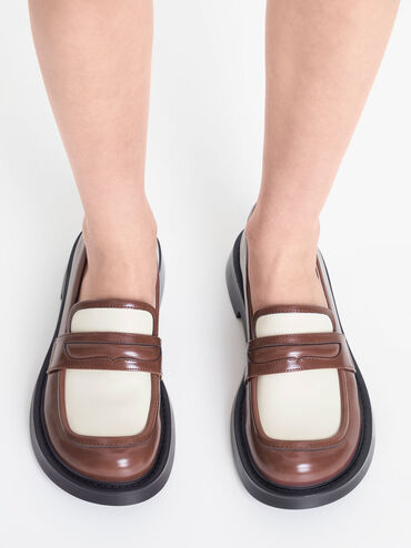 Penelope Two-Tone Penny Loafers, Maroon, hi-res