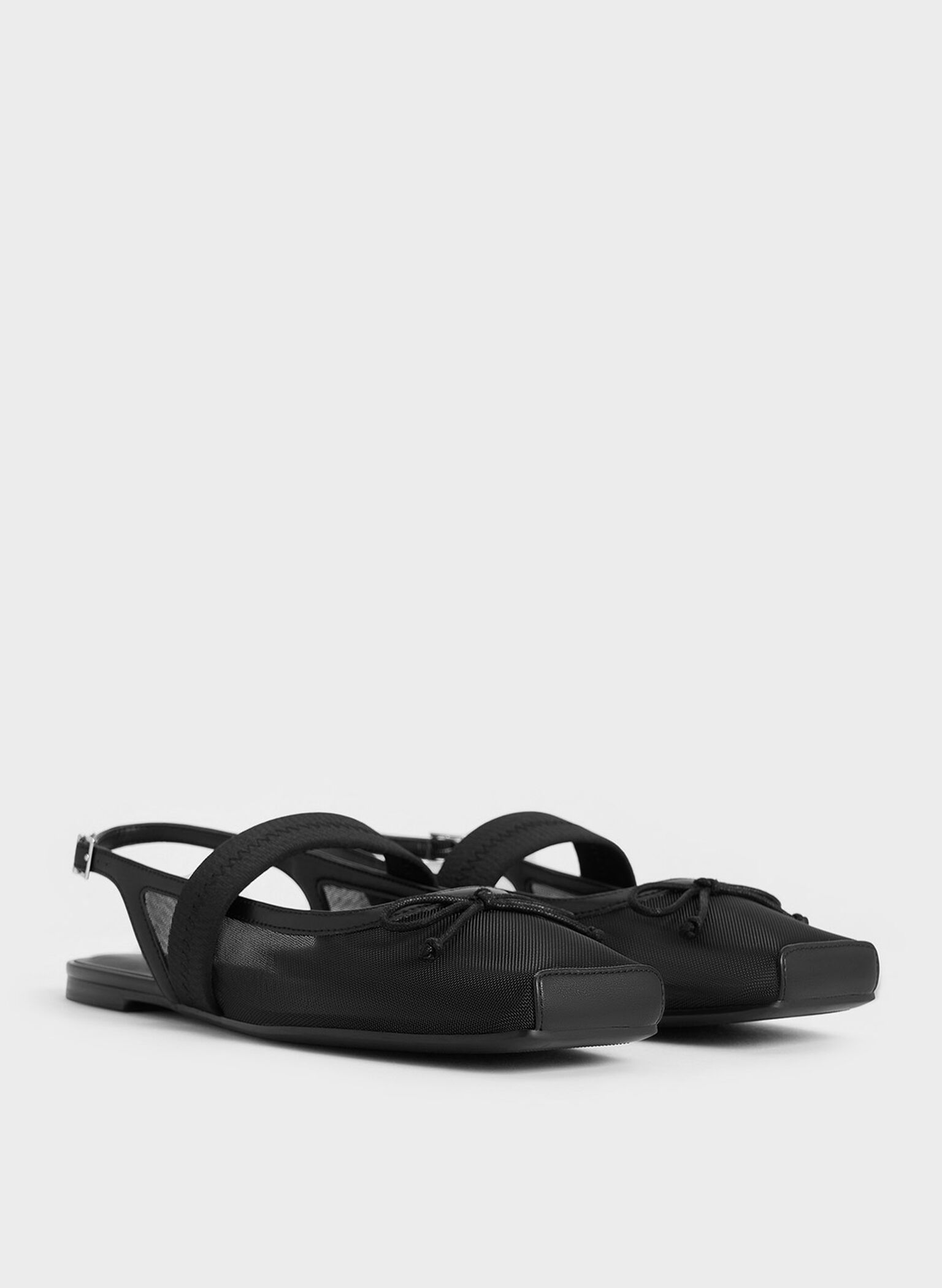 Lyric Mesh & Satin Bow Slingback Flats, Black Textured, hi-res