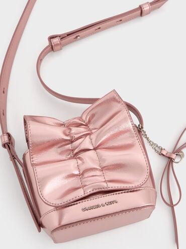 Kadee Metallic Ruched Mini Bag, Aura Pink, hi-res