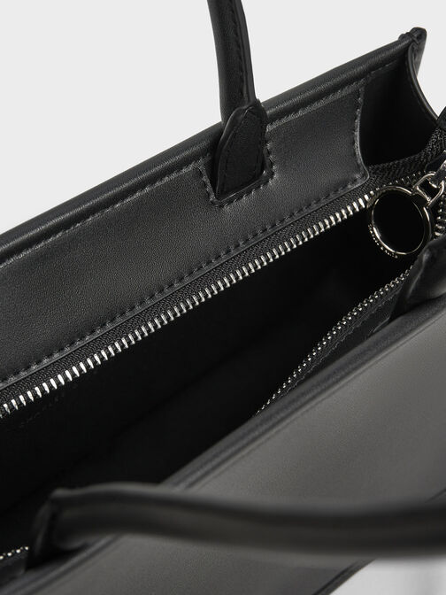 Curved Handle Geometric Bag, Black, hi-res