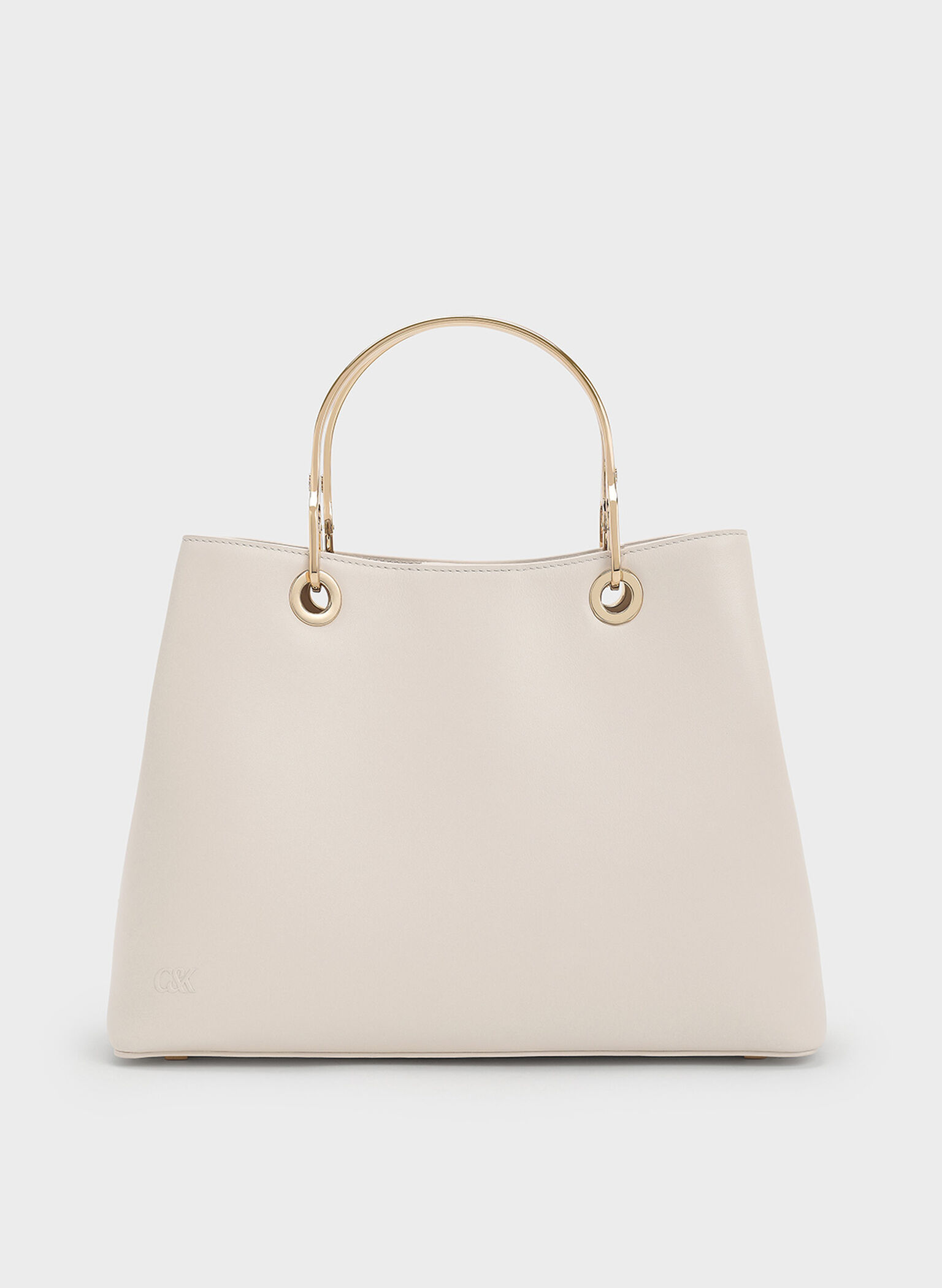 Leather Ring-Handle Bag, Chalk, hi-res