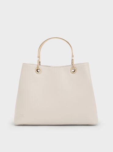 Leather Ring-Handle Bag, Chalk, hi-res