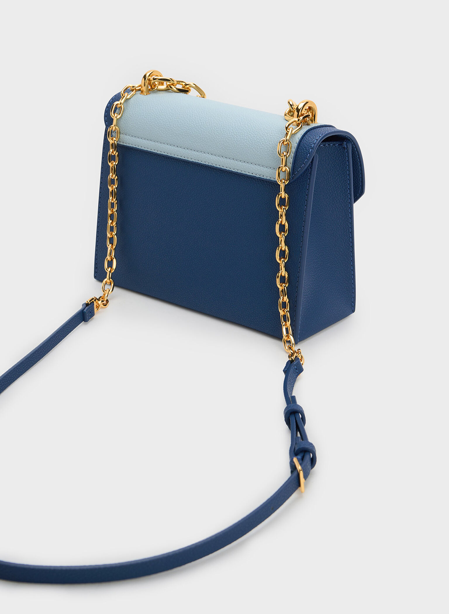 Front Flap Chain Handle Crossbody Bag, Navy, hi-res