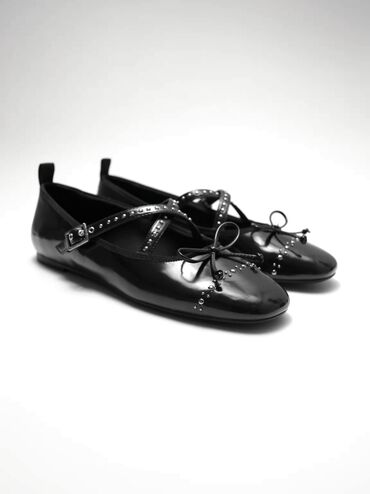 Studded Crossover-Strap Mary Jane Flats, Black Box, hi-res