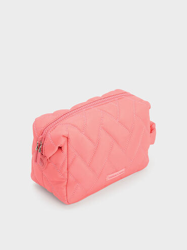Nylon Chevron Pouch, Guava Pink, hi-res