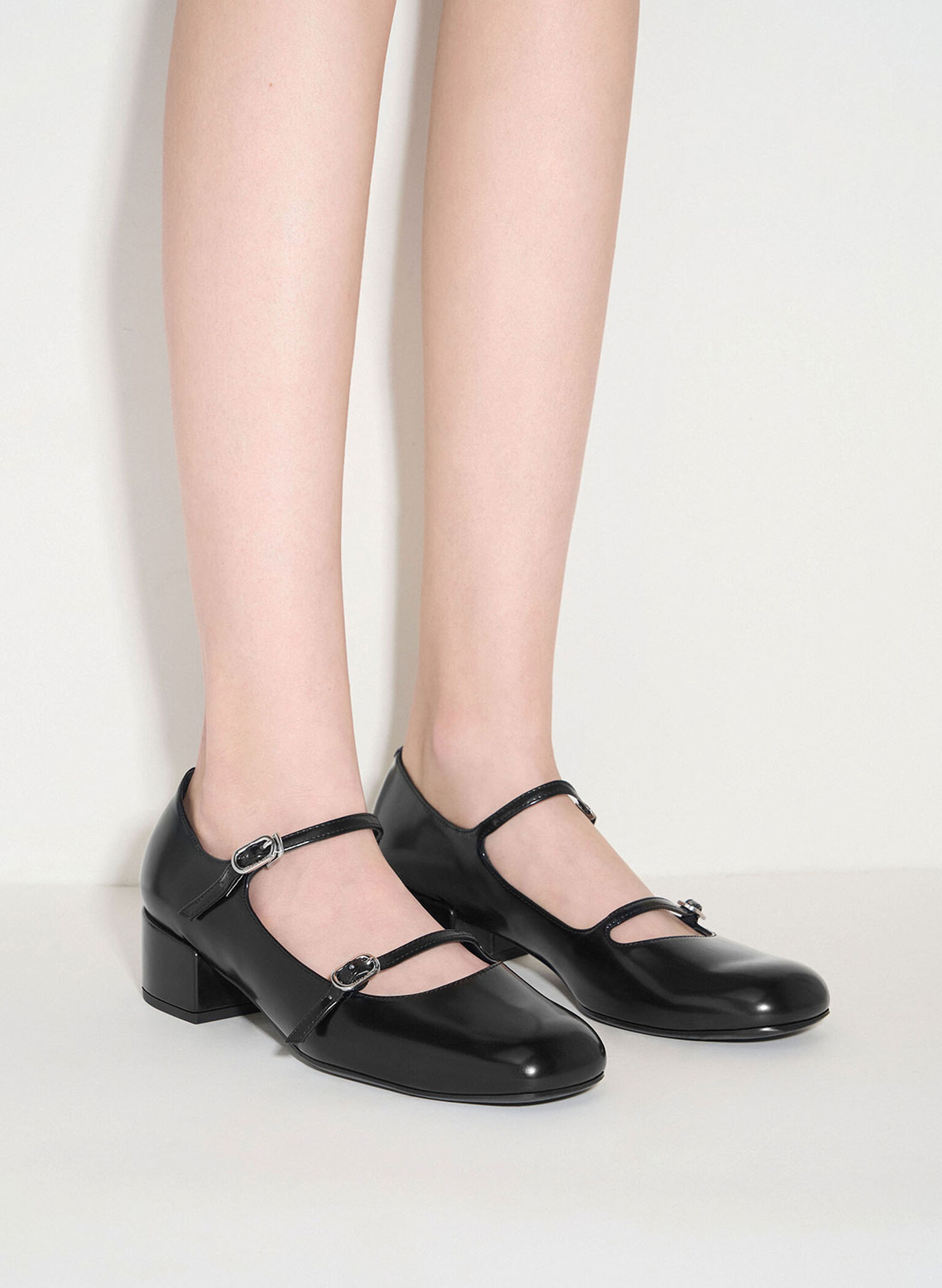 Double-Strap Block-Heel Mary Janes, Black Box, hi-res