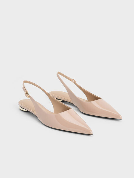 Patent Pointed-Toe Slingback Flats, Nude, hi-res