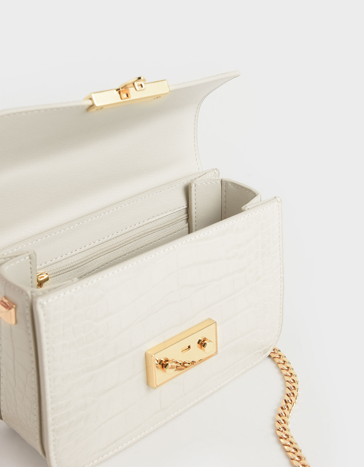 Chalk Croc Effect Chain Strap Crossbody Bag CHARLES KEITH UK