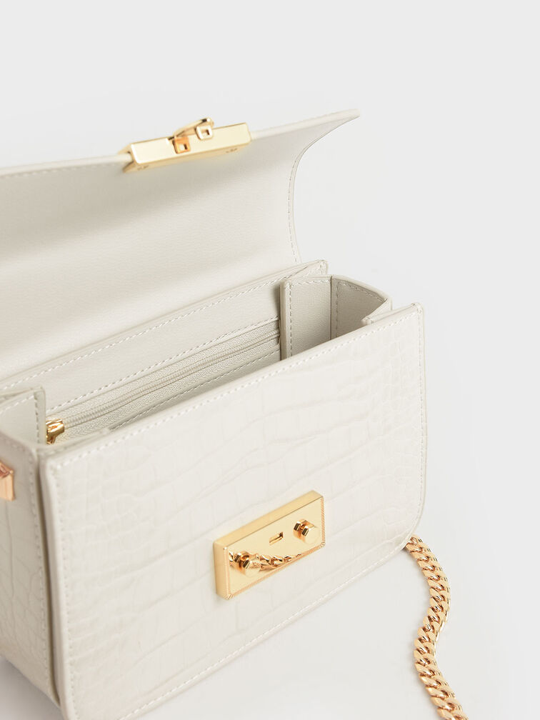 Alva Croc-Effect Chain Strap Crossbody Bag, Chalk, hi-res