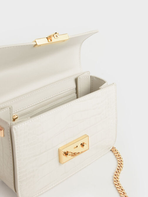 Alva Croc-Effect Chain Strap Crossbody Bag, Chalk, hi-res