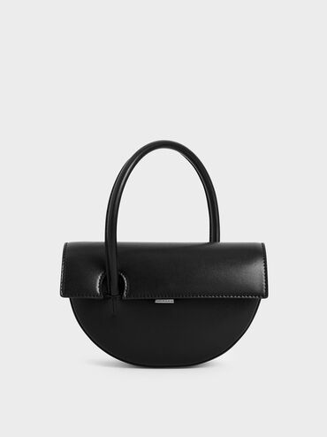 Top Handle Semi-Circle Bag, Black, hi-res