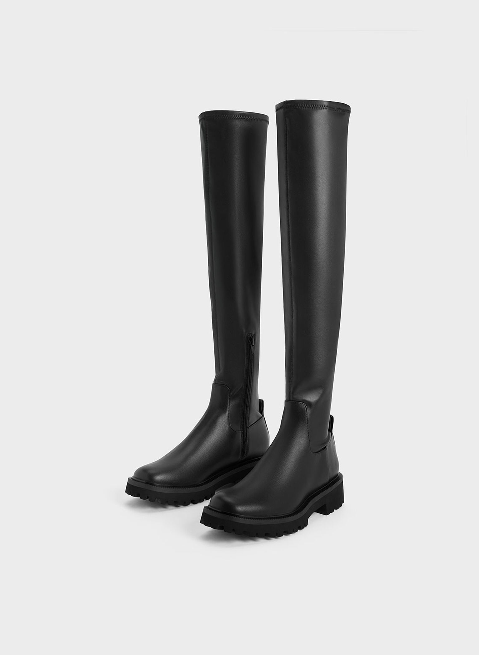 Platform Thigh High Boots, Black, hi-res