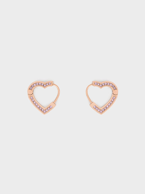 Malorie Crystal Heart Hoop Earrings, Rose Gold, hi-res