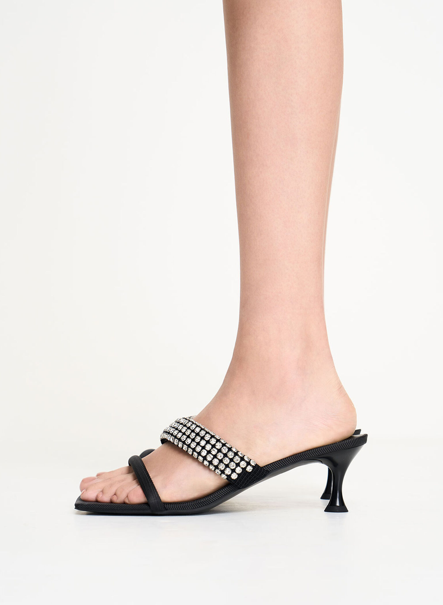 Gem Embellished Strappy Mules, Black, hi-res
