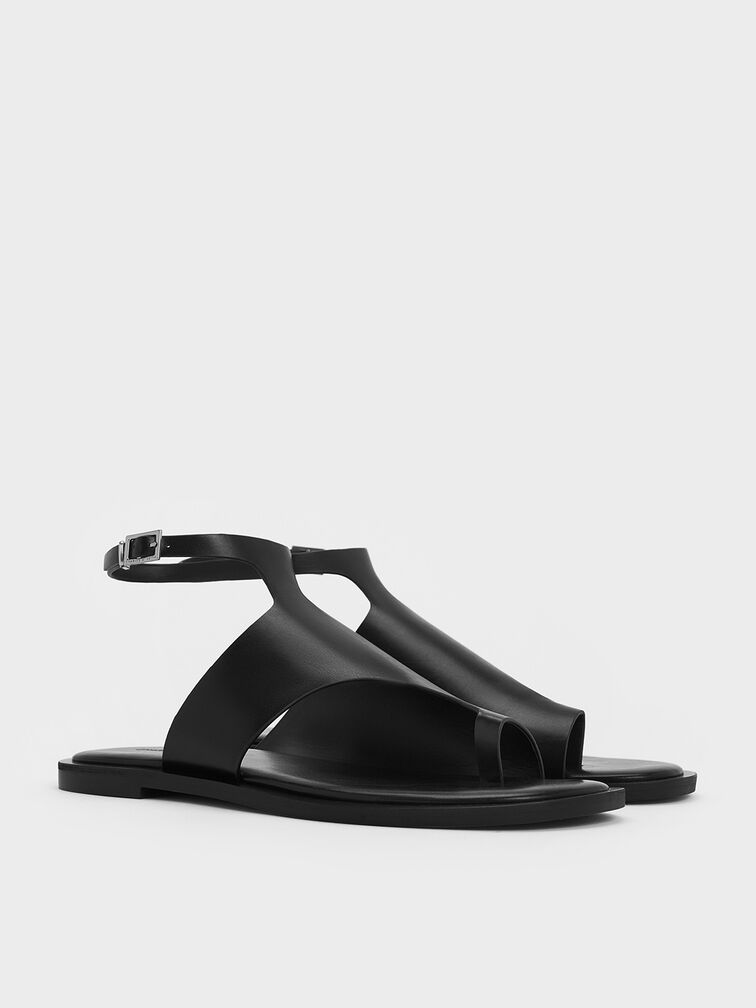 Ankle-Strap Toe-Ring Sandals, Black, hi-res