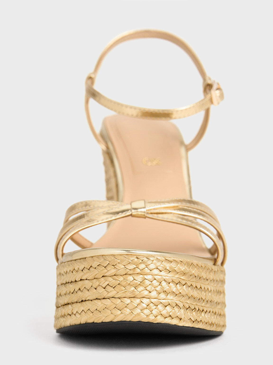 Leather Metallic Strappy Espadrille Wedges Gold