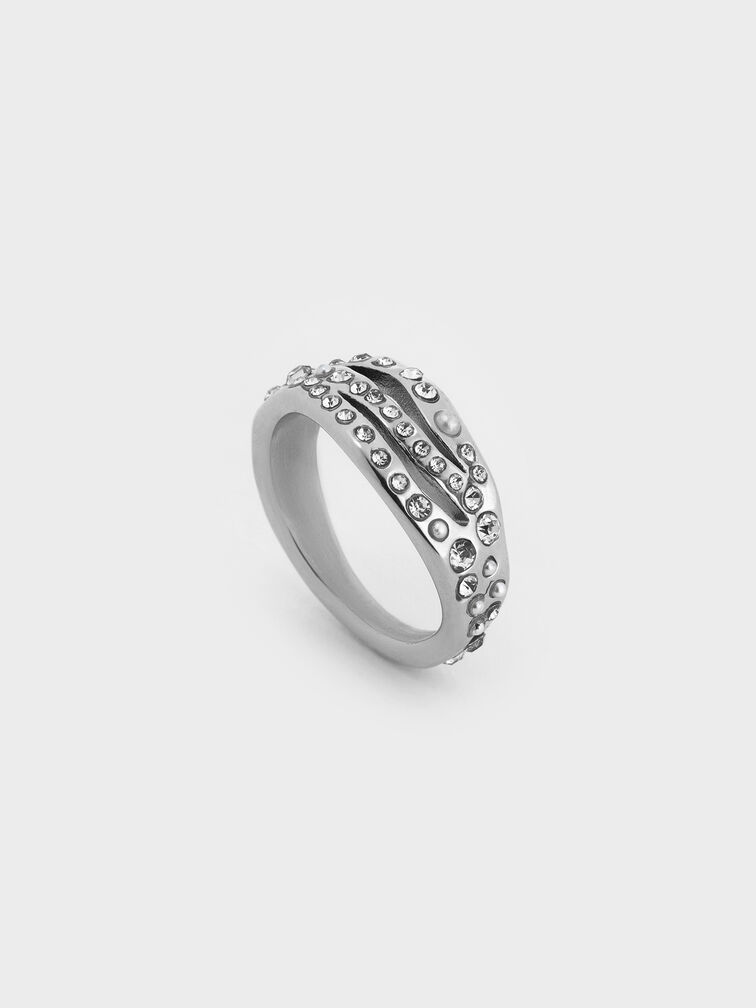 Aine Crystal Sculptural Ring, Silver, hi-res