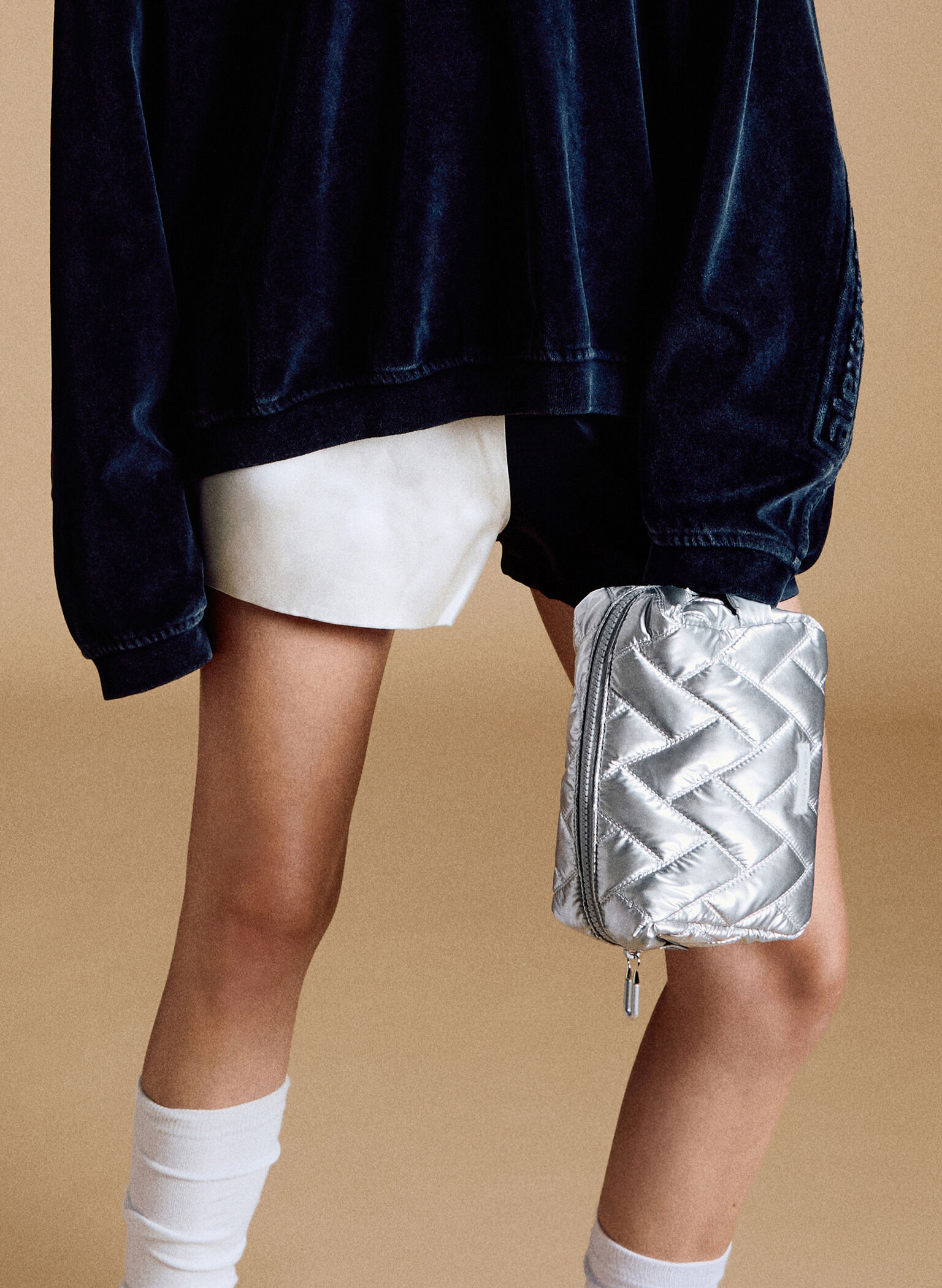 Nylon Chevron Pouch, Silver, hi-res