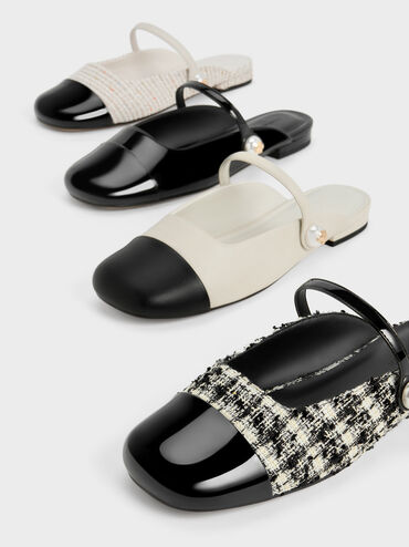 Aeryn Patent Pearl Embellished Flat Mules, Black Patent, hi-res