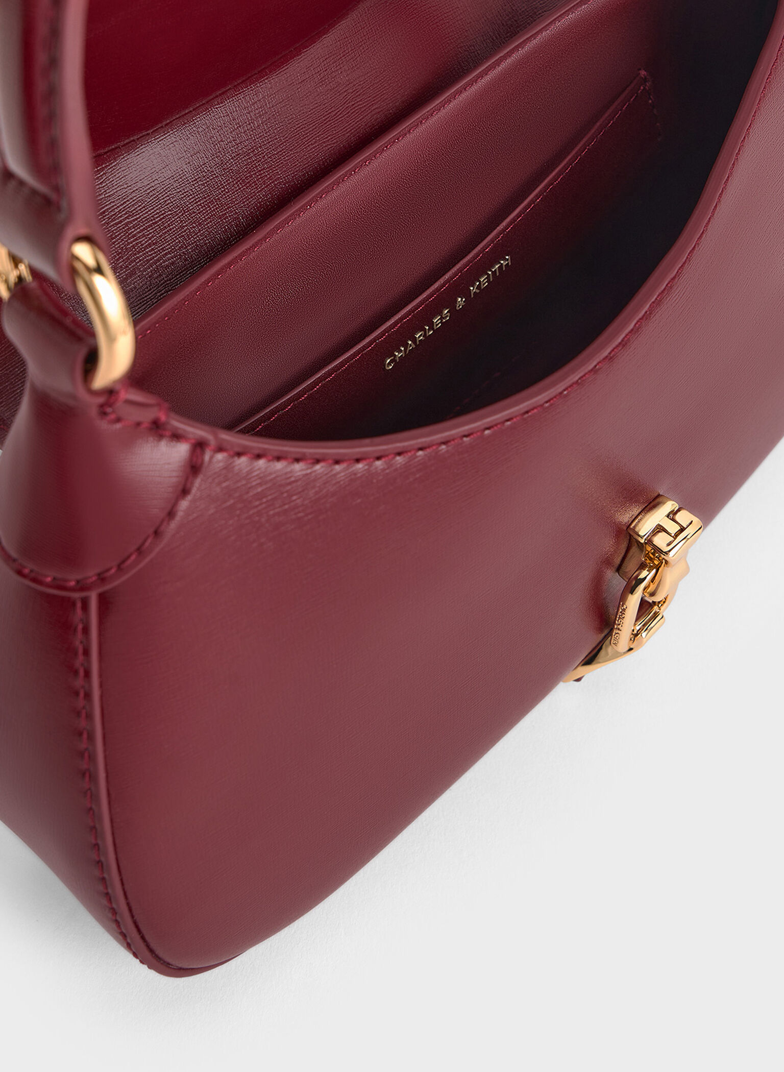Agatha Chain-Accent Hobo Bag, Burgundy, hi-res