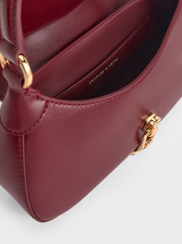Agatha Chain-Accent Hobo Bag, Burgundy, hi-res