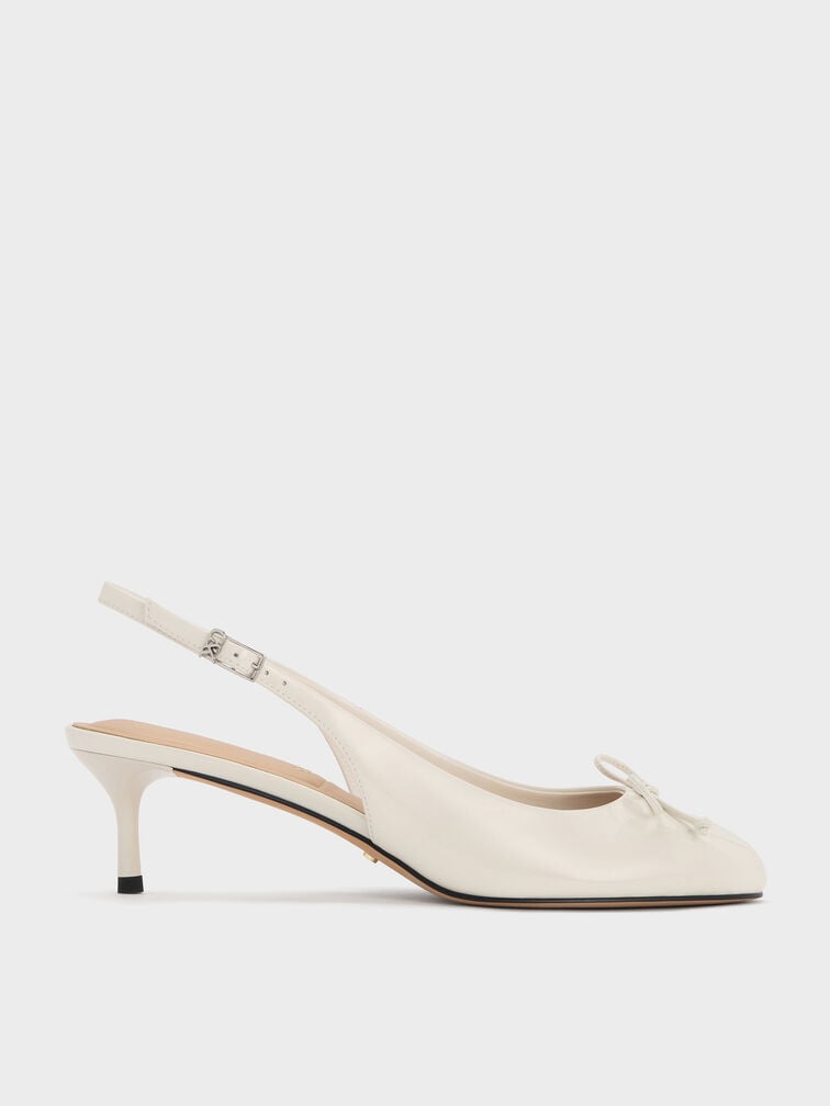 Aretha Patent Leather Bow Slingback Kitten Heels, Chalk, hi-res