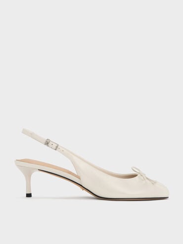 Aretha Patent Leather Bow Slingback Kitten Heels, Chalk, hi-res