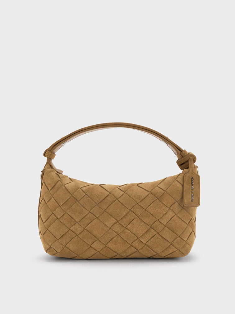 Ivette Recycled Suede Woven Shoulder Bag, Sahara Sand, hi-res