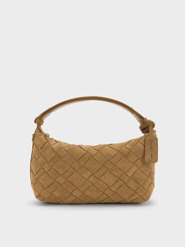 Ivette Recycled Suede Woven Shoulder Bag, Sahara Sand, hi-res