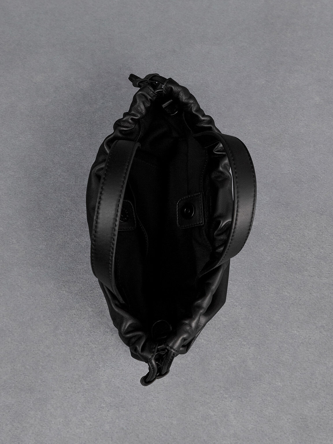 Leather Ruched Drawstring Bag Black