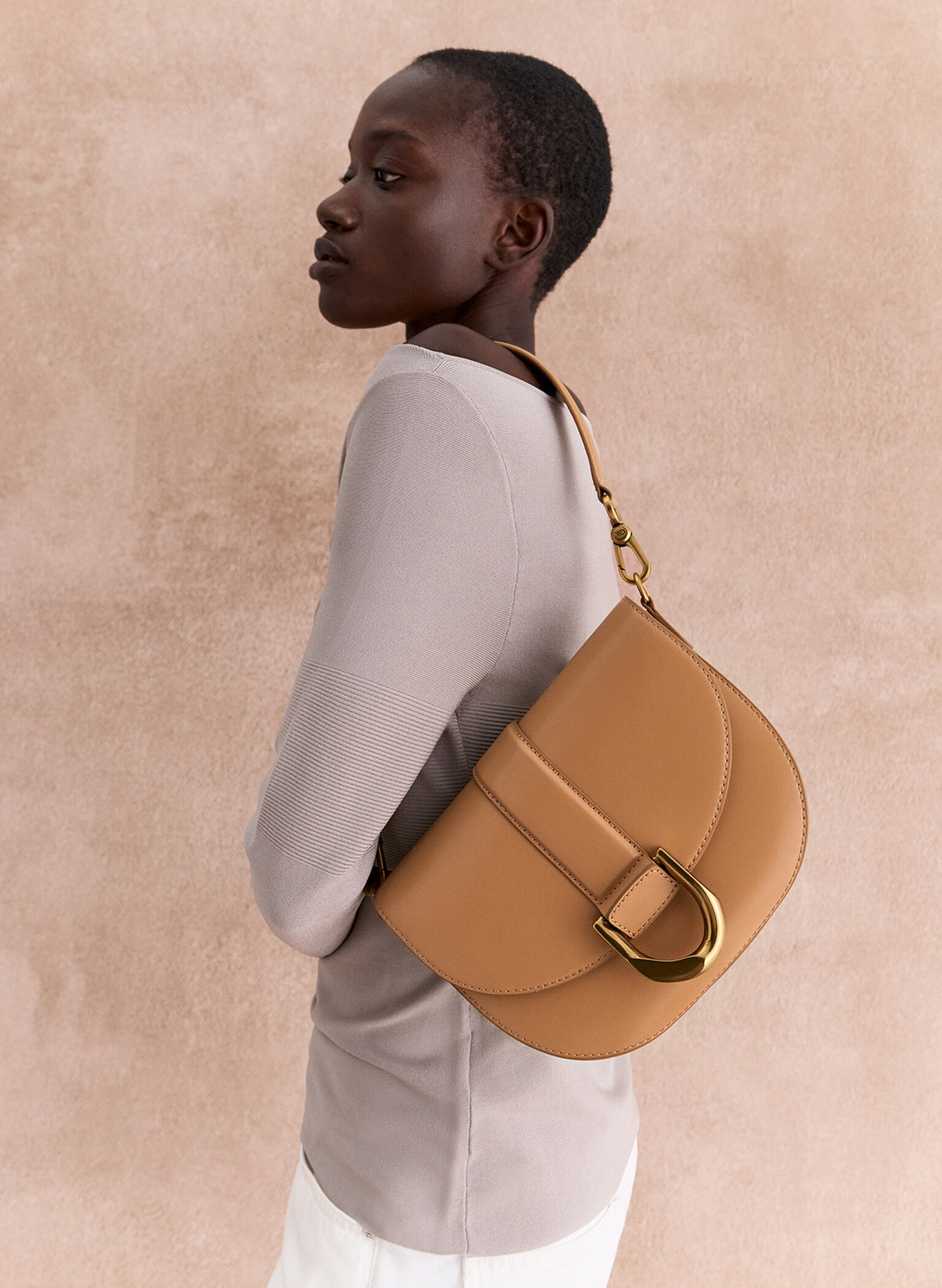 Gabine Leather Saddle Bag, Toffee, hi-res