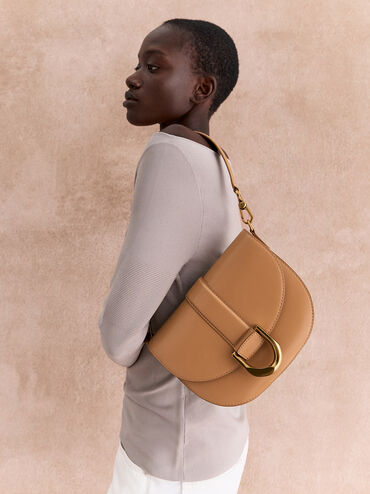 Gabine Leather Saddle Bag, Toffee, hi-res