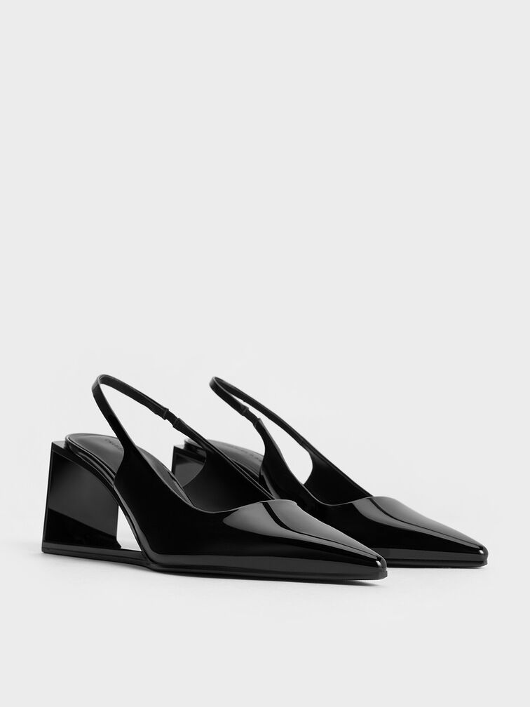 Xeli Triangle-Heel Slingback Pumps, Black Box, hi-res