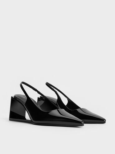 Xeli Triangle-Heel Slingback Pumps, Black Box, hi-res