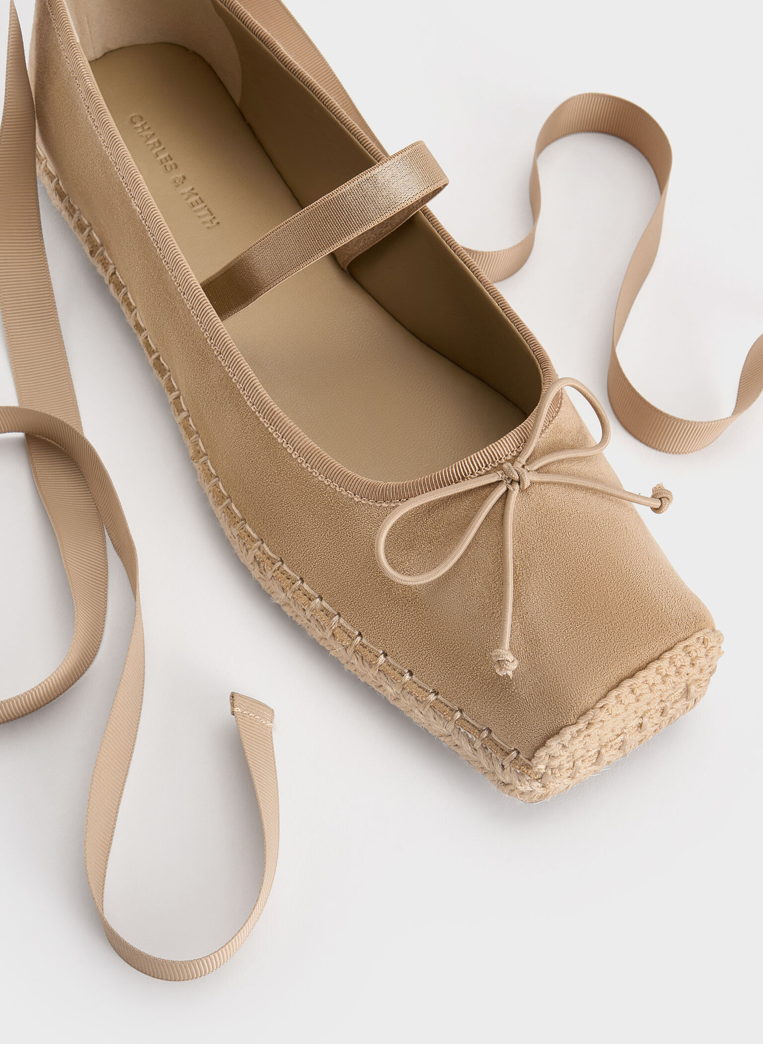 Bernadine Faux Suede Tie-Around Espadrille Flats, Sand, hi-res