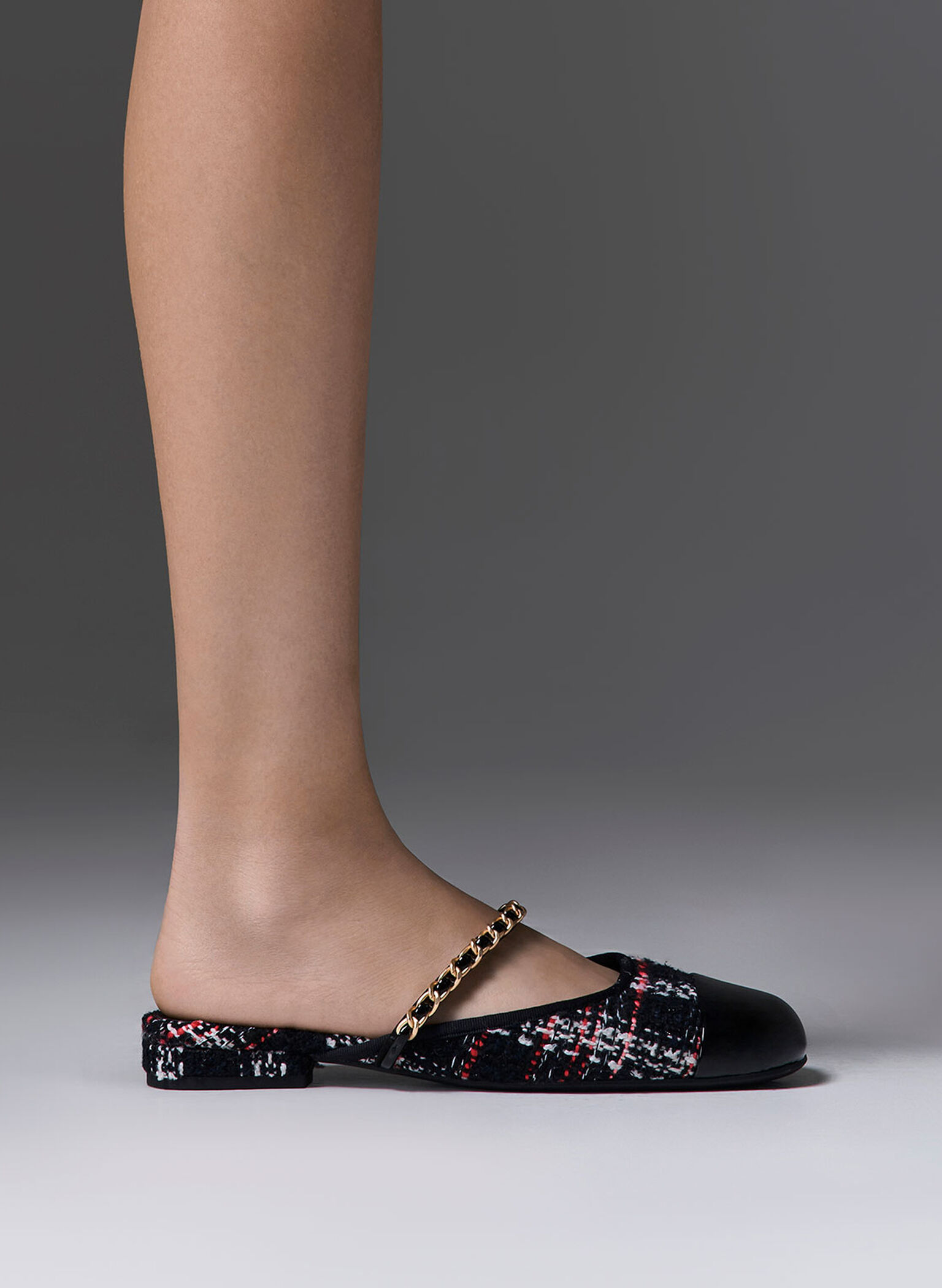 Patent & Tweed Chain-Strap Mules, Multi, hi-res