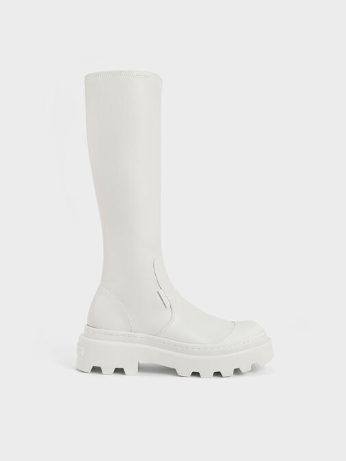 Indra Knee-High Boots, White, hi-res