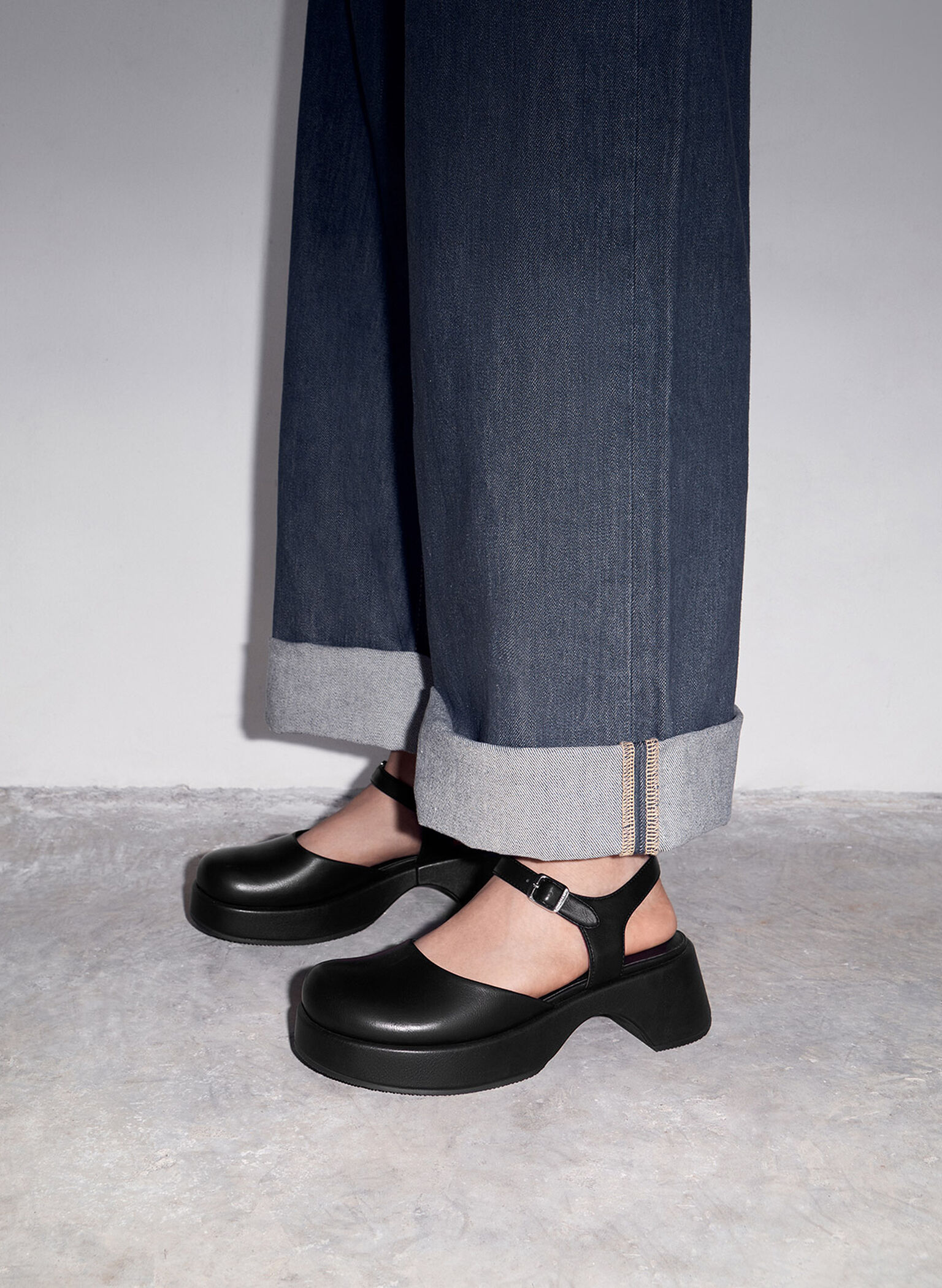 Nerina Ankle-Strap Platform Flats, Black, hi-res