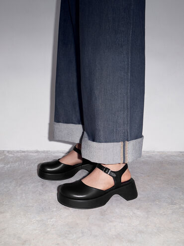 Nerina Ankle-Strap Platform Flats, Black, hi-res