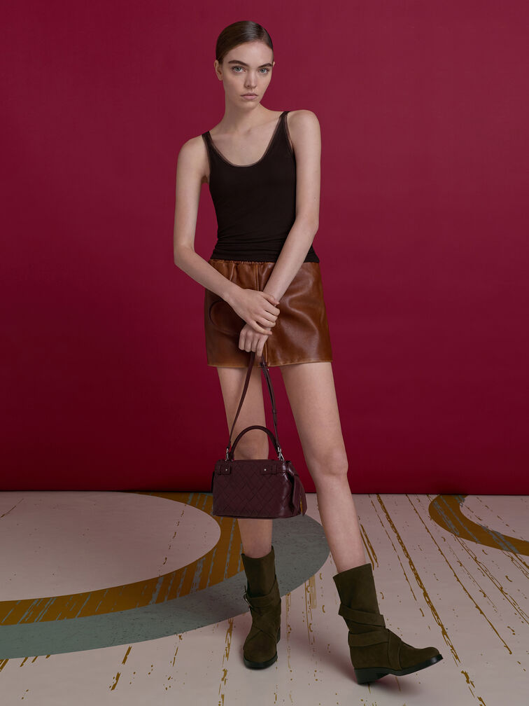 Ivette Woven Top Handle Bag, Wineberry Red, hi-res