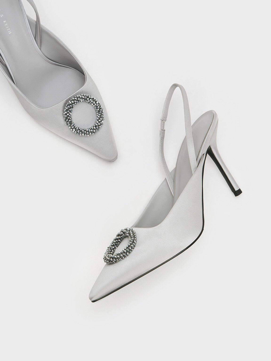 Silver top slingback pumps