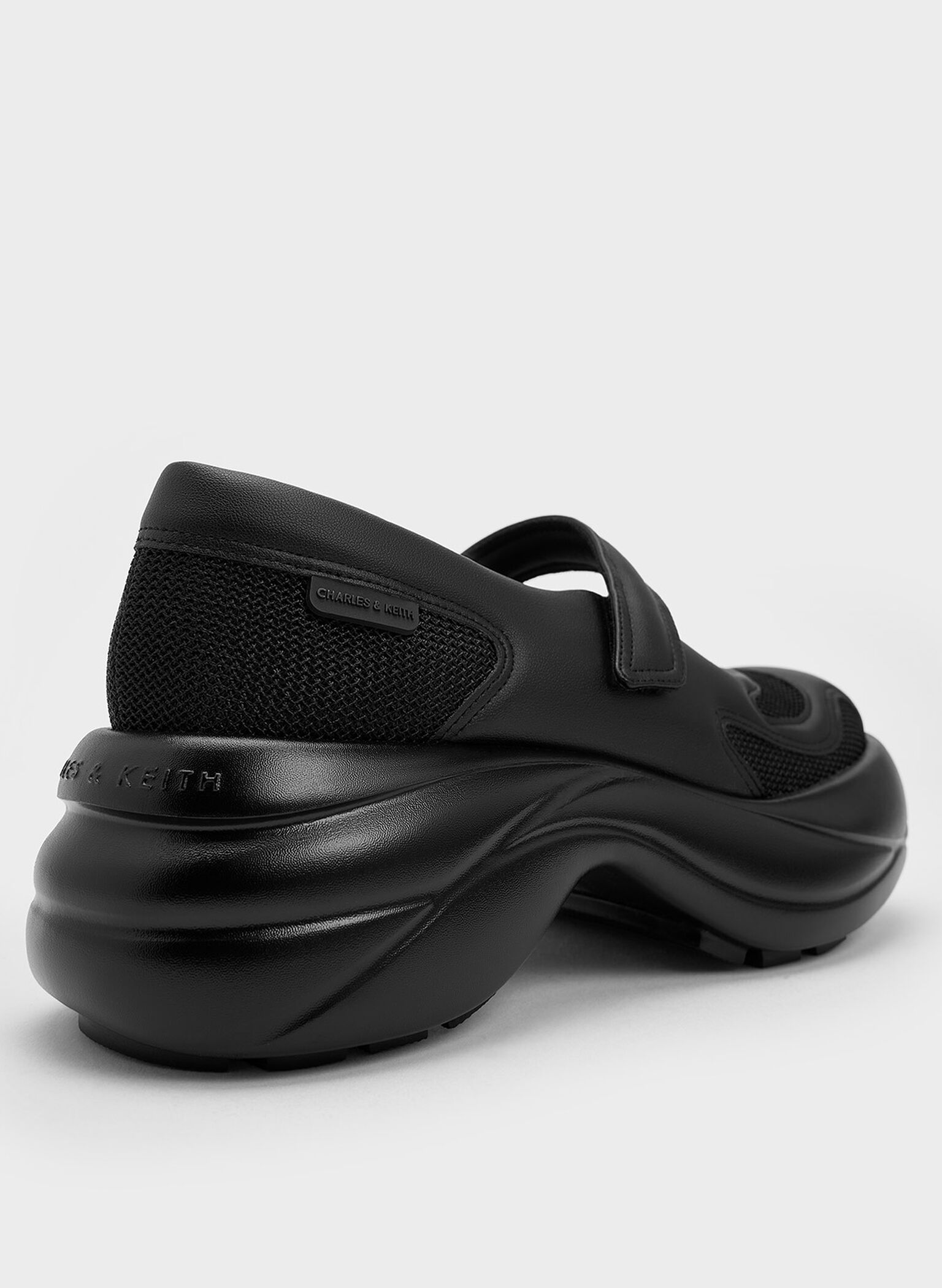 Mesh Curved Platform Mary Jane Sneakers, Black Textured, hi-res