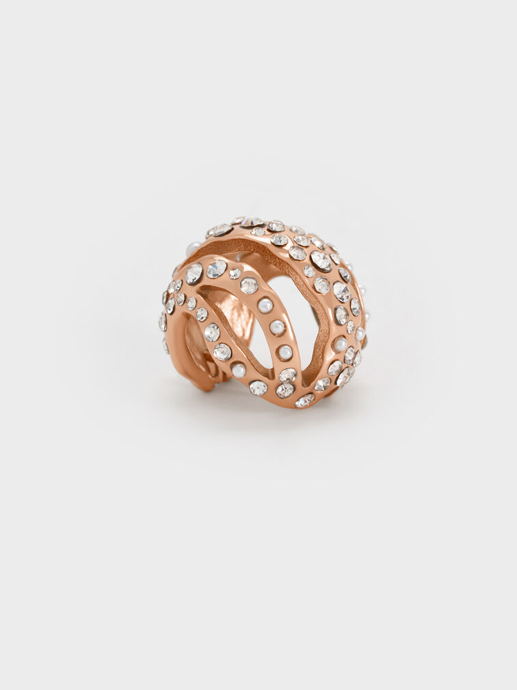 Aine Crystal Sculptural Hoop Earrings, Rose Gold, hi-res