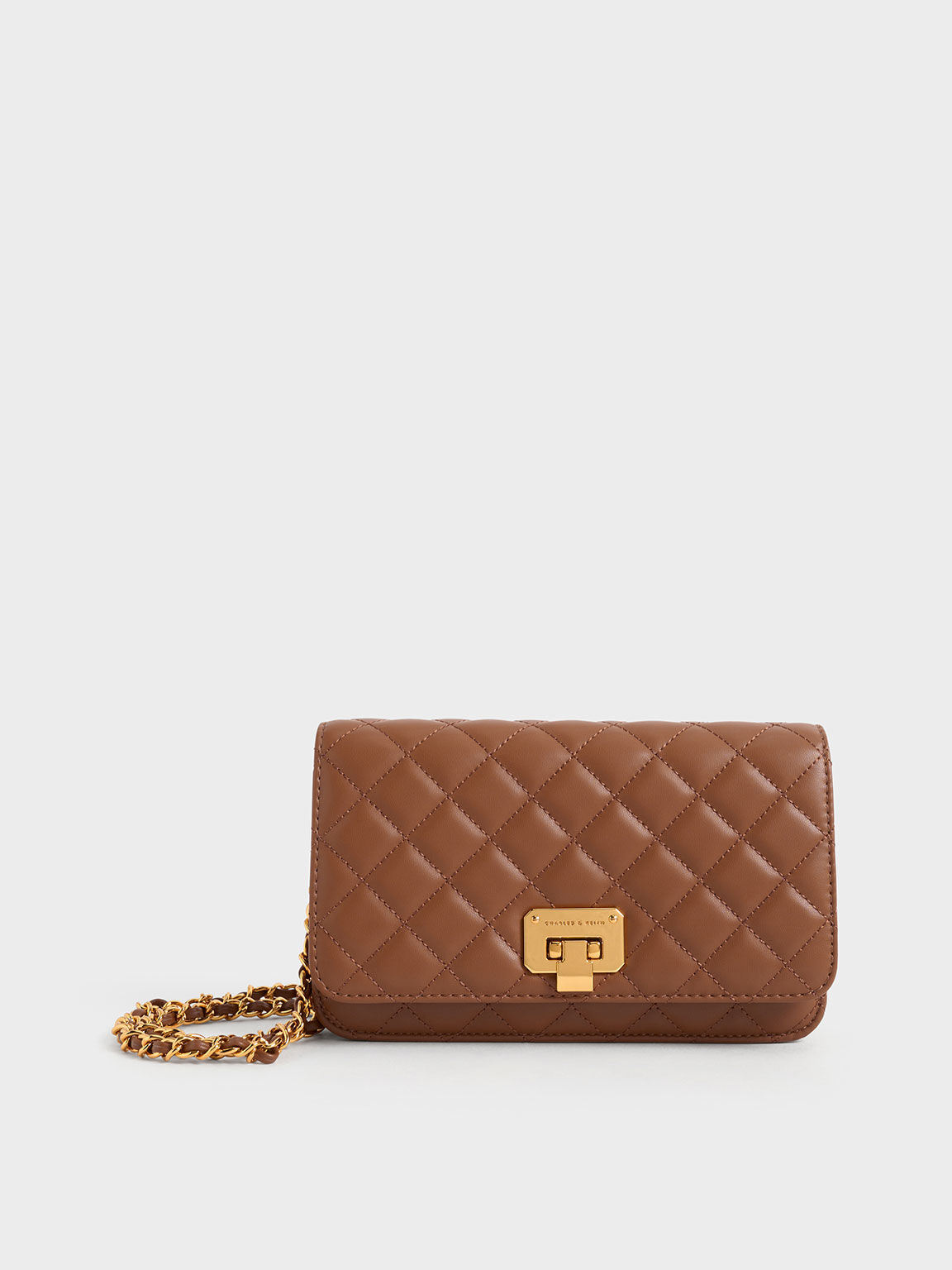 Quilted Push Lock Clutch Chocolate
