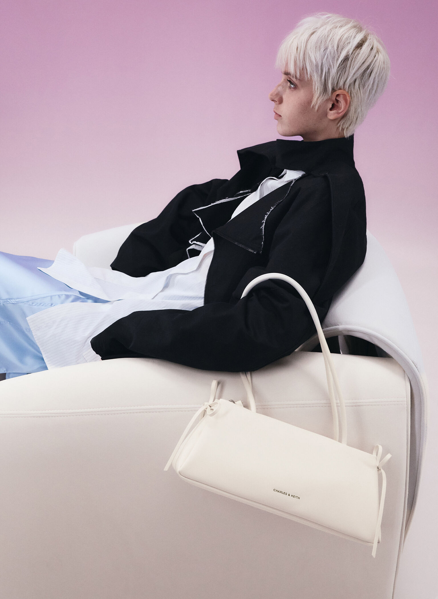 Hazel Bow Elongated Trapeze Shoulder Bag, Meringue White, hi-res